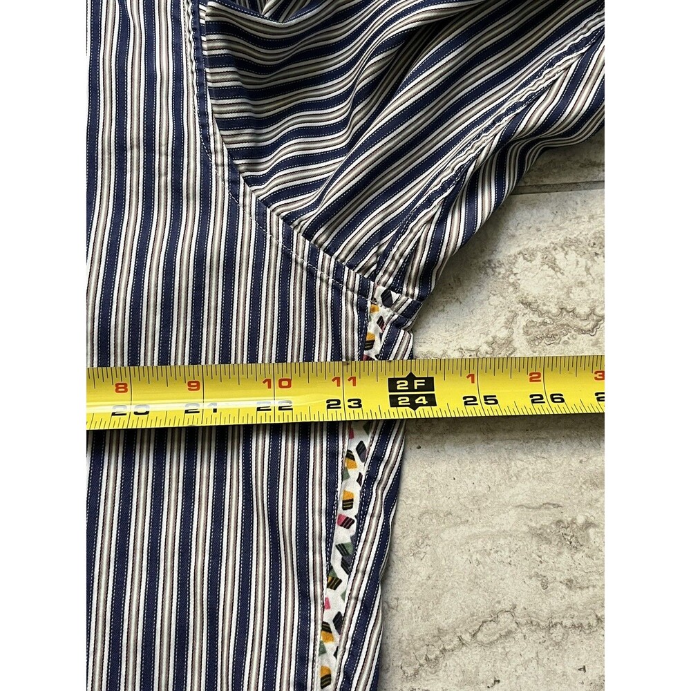 Robert Graham Striped Fleur de lis 46732 Flip Cuff Shirt Men’s Size Large L - Picture 12 of 13